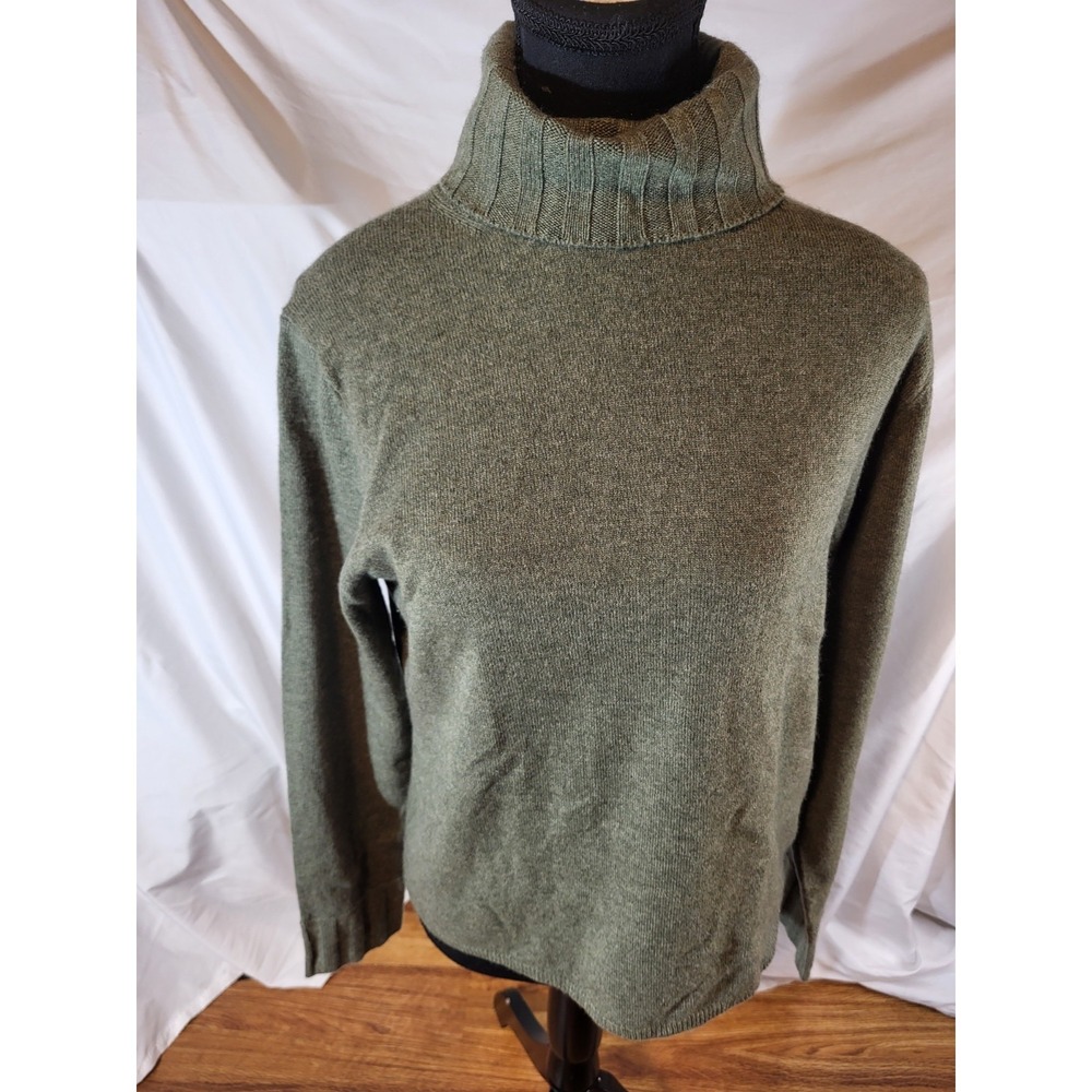 Griffen Cashmere Sweater Womens L Green Soft Cozy Boxy Turtleneck Jumper